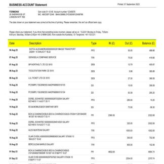 Commonwealth Bank enterprise account statement Word and PDF template download template file