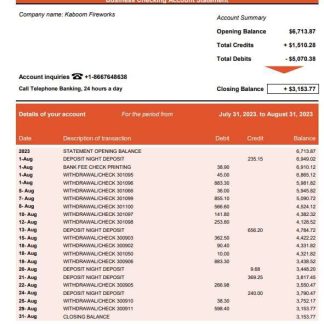Community Bank Business statement Word and PDF template download template file