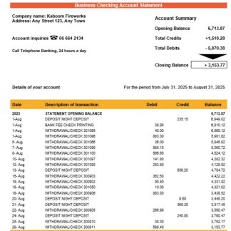 Congo Credit du Congo bank business account statement Word and PDF template download template file