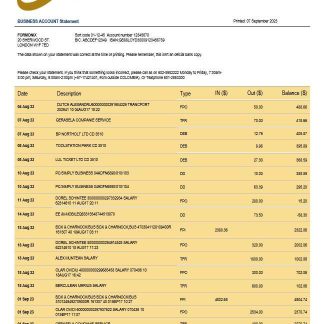 Corficolombiana Bank business checking account statement Word and PDF template download template file