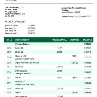 Aland bank firm account statement Word and PDF template download template file