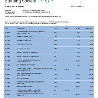 Coventry Building Society organization checking account statement Word and PDF template download template file