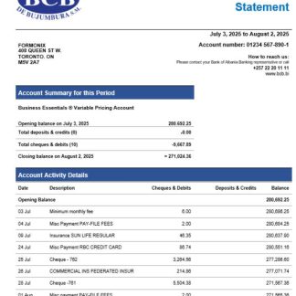 Credit Bank of Bujumbura enterprise account statement Word and PDF template download template file