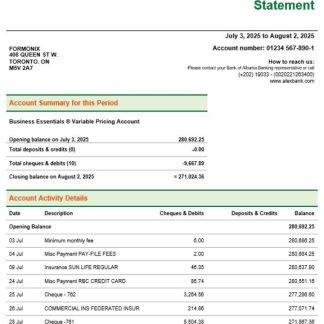 Alex bank company statement Word and PDF format download template file
