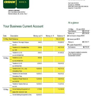 Credito Emiliano firm account statement Word and PDF template download template file
