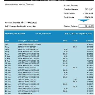 Cr??dit du Nord enterprise account statement Word and PDF template download template file