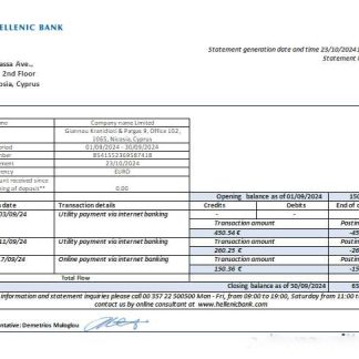 Cyprus Hellenic bank business bank statement scr download template file