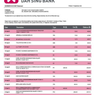Dah Sing Bank company checking account statement Word and PDF template download template file