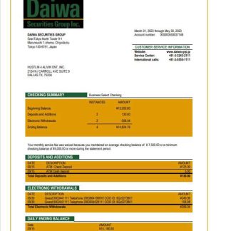 Daiwa Securities Group business bank statement Word and PDF template download template file