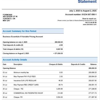Danskebank business organization checking statement Word and PDF format download template file