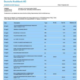 Deutsche Kreditbank organization checking account statement Word and PDF template download template file