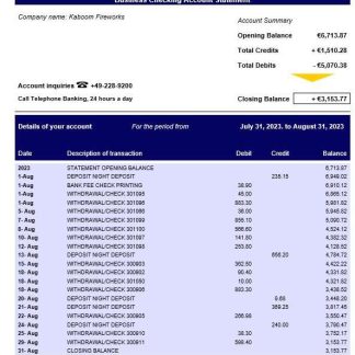 Deutsche Postbank corporate checking account statement Word and PDF template download template file