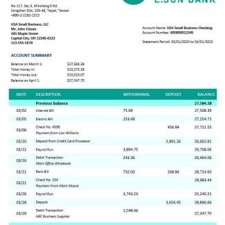 E.SUN Commercial Bank business statement Word and PDF template download template file
