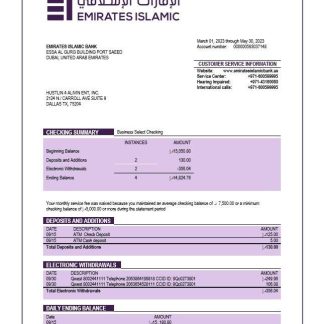 Emirates Islamic Bank firm account statement Word and PDF template download template file