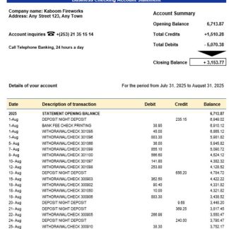 Exim bank business account statement Word and PDF template download template file