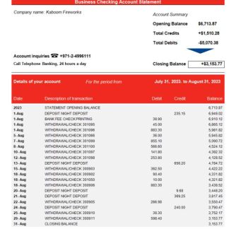 FAB Bank company statement Word and PDF template download template file
