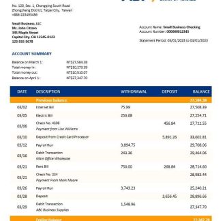 FIBI Bank enterprise account statement Word and PDF templat download template file
