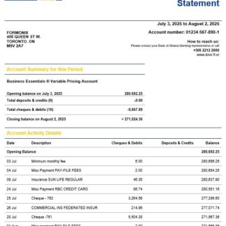 Alios Finance business firm account statement Word snd PDF format download template file