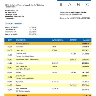 Finecobank company account statement Word and PDF template download template file