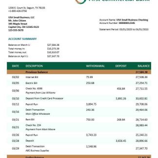 First Commercial Bank company statement Word and PDF template download template file