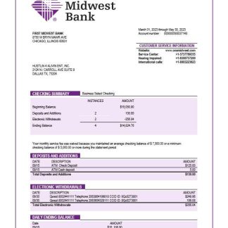 First Midwest Bank company account statement Word and PDF template download template file