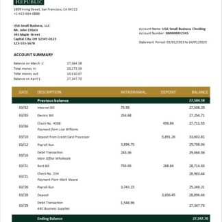 First Republic Bank enterprise statement Word and PDF template download template file