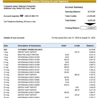 Foreign Trade Bank of Cambodian business bank statement Word and PDF format download template file