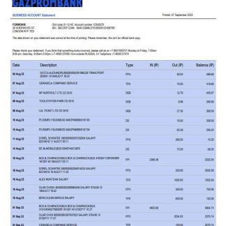 Gazprombank firm account statement Word and PDF template download template file