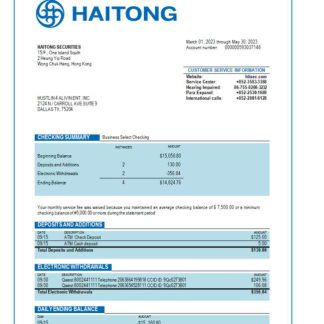 Haitong Securities business bank statement Word and PDF template download template file