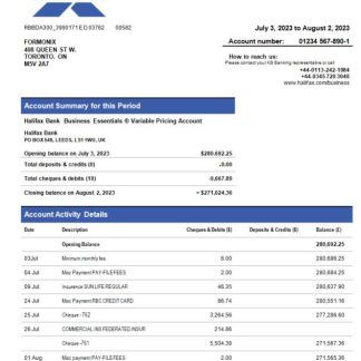 Halifax Bank organization statement Word and PDF template download template file