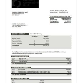 Hamburg Commercial Bank enterprise account statement Word and PDF template download template file