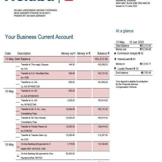 Helaba Bank firm account statement Word and PDF template download template file