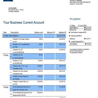 Alpha Bank company checking account statement Word and PDF template download template file