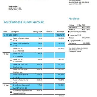 Honkou Bank business bank statement download template file