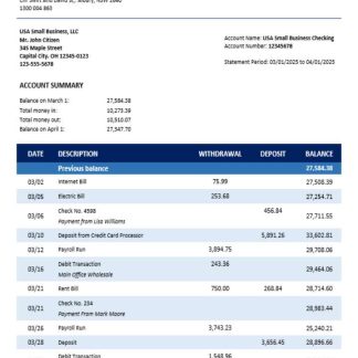 Humebank enterprise account statement Word and PDF format download template file