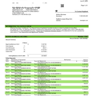 Huntington Bancshares corporate bank statement Word and PDF template download template file