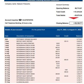 Ibercaja Bank firm account statement Word and PDF template download template file