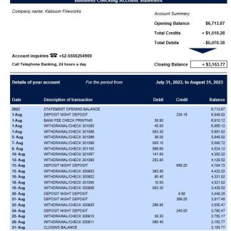 Inbursa Bank company checking account statement Word and PDF template download template file