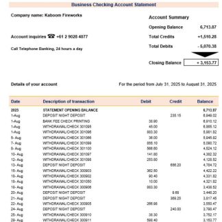 ING Direct business bank statement Word and PDF format download template file