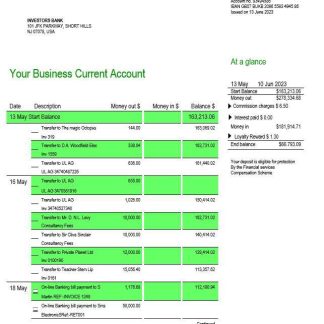 Investors Bank business checking account statement Word and PDF template download template file