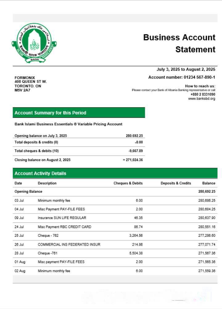 Islami enterprise account statement Word and PDF template download template file