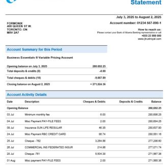 J Trust Royal business bank company statement Word and PDF format download template file
