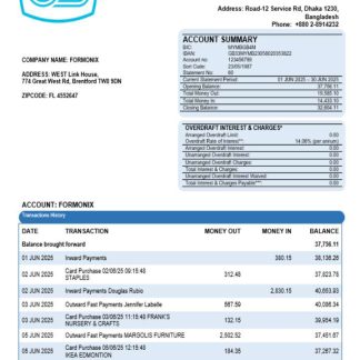 Janata bank business bank statement Word and PDF format download template file
