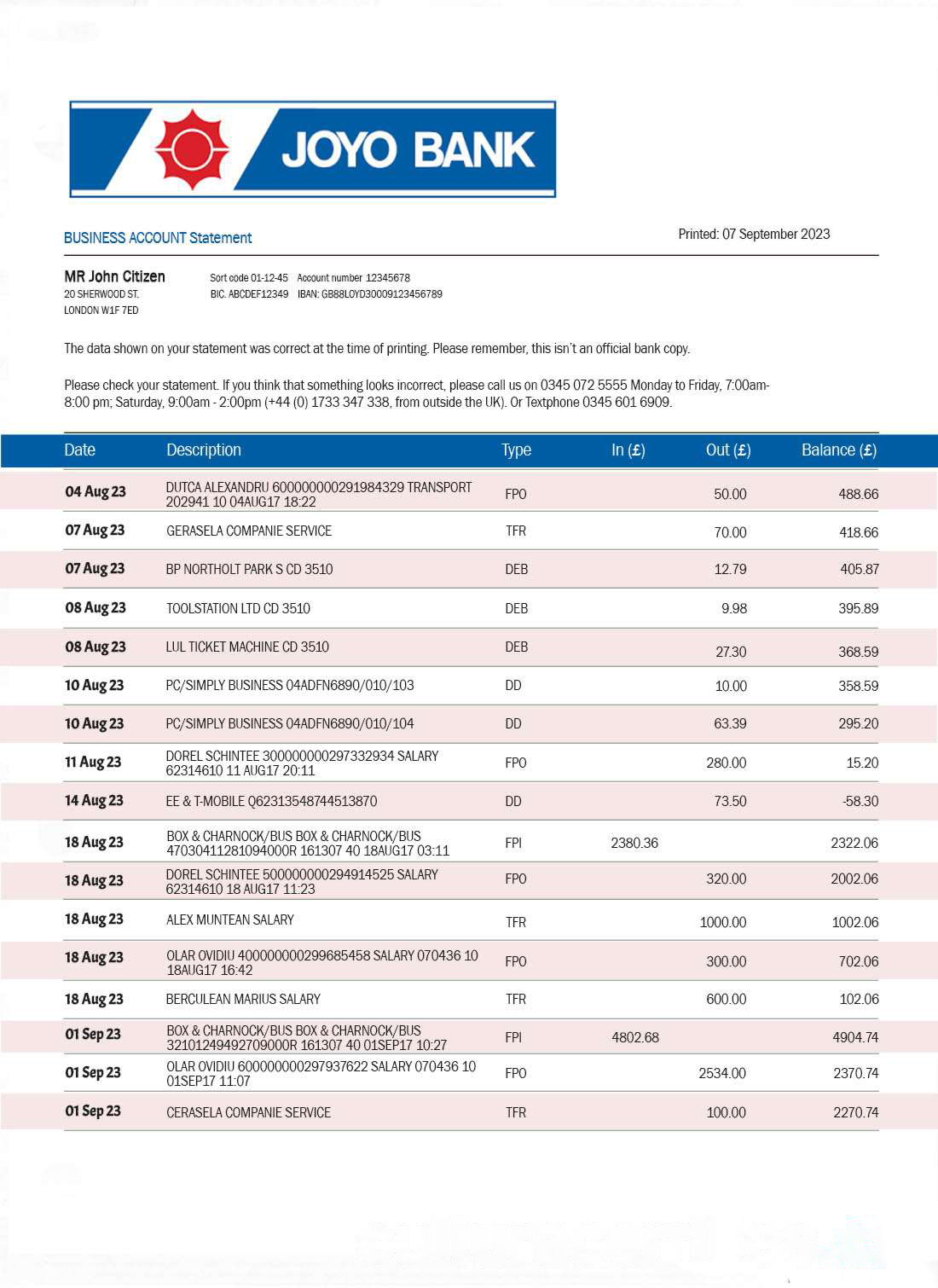JOYO Bank bank statement download template file