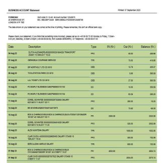Jyske Bank business statement Word and PDF template download template file
