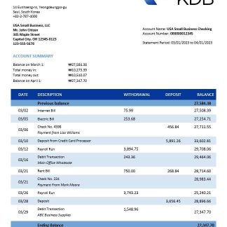 KDB Group bank firm account statement Word and PDF template download template file