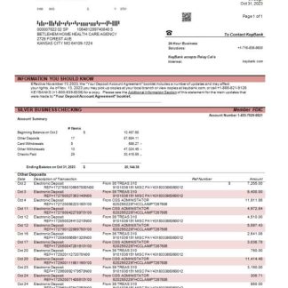 Keybank business bank statement Word and PDF template download template file