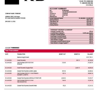 Komercn?? banka corporate checking account statement Word and PDF template download template file
