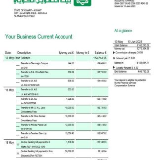 Kuwait Finance House Bank firm account statement Word and PDF template download template file