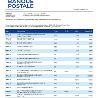 La Banque Postale firm bank statement Word and PDF template download template file